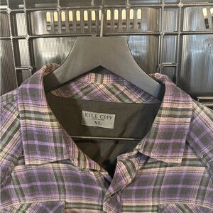 Kill City Purple Plaid Snap Button Shirt Jacket XL yet fits like L